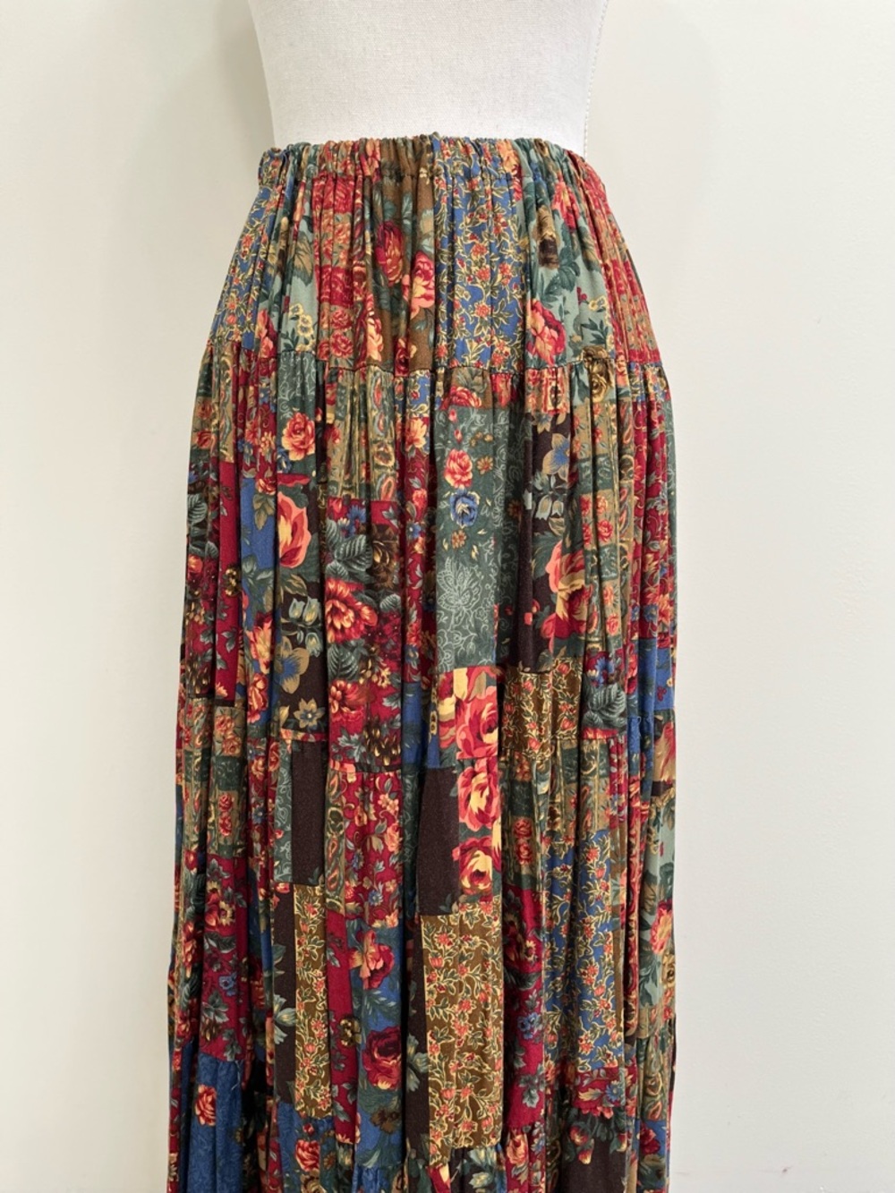 Handmade vintage patchwork wallpaper floral tiered midi skirt bohemian boho - Picture 8 of 9